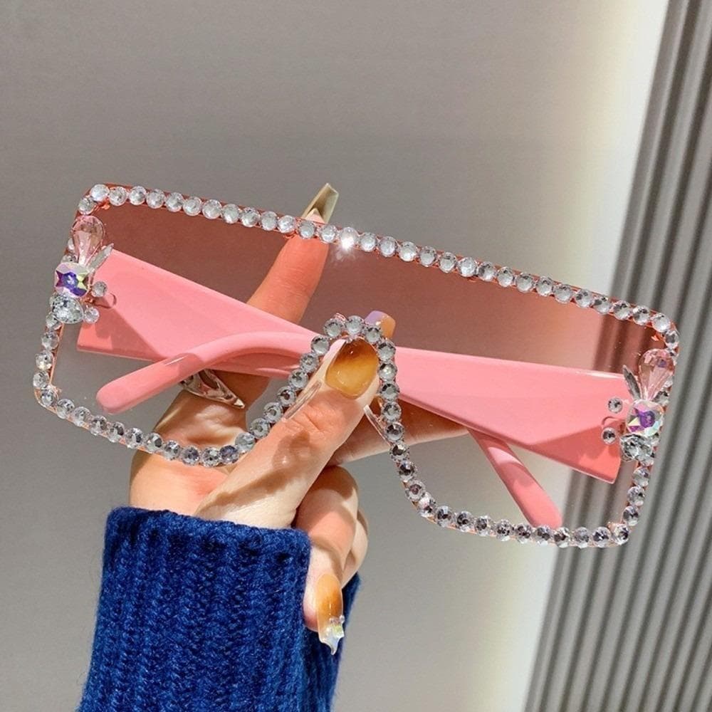 New UV400 Shades Fashion Diamond-set Eyewear Large Frame Driving Goggles Outdoor UV Protection Sunglasses