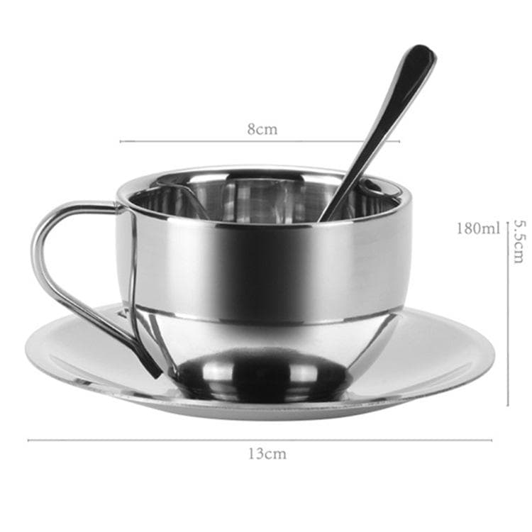 Korean Style Niche Coffee Cup and Saucer Set Retro Stainless Steel Coffee Cup Small Exquisite Posing Vlog Afternoon Tea Cup 101-200ml