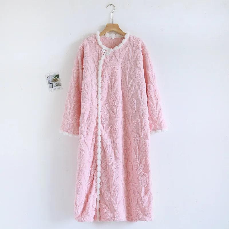 New Autumn/Winter Women's Flannel Sleeping Skirt Long Sleeve Thickened Warm Long Style Loose Sleeper Robe Home Clothing M