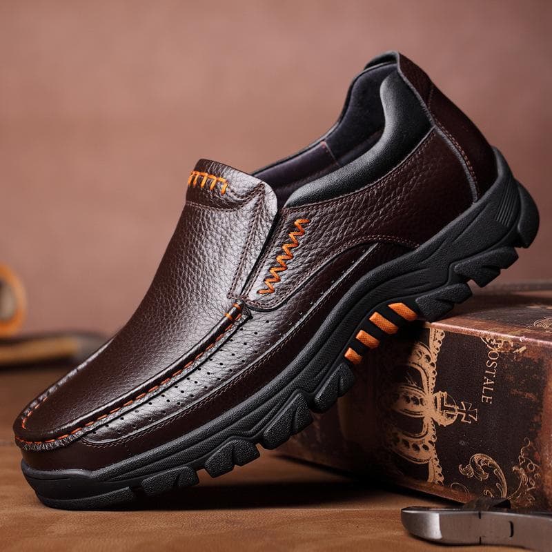 Business Leather Shoes Men's Soft Bottom Cowhide Elderly Large Size Middle-aged and Elderly Casual Men's Shoes Breathable Men's Single Shoes 40