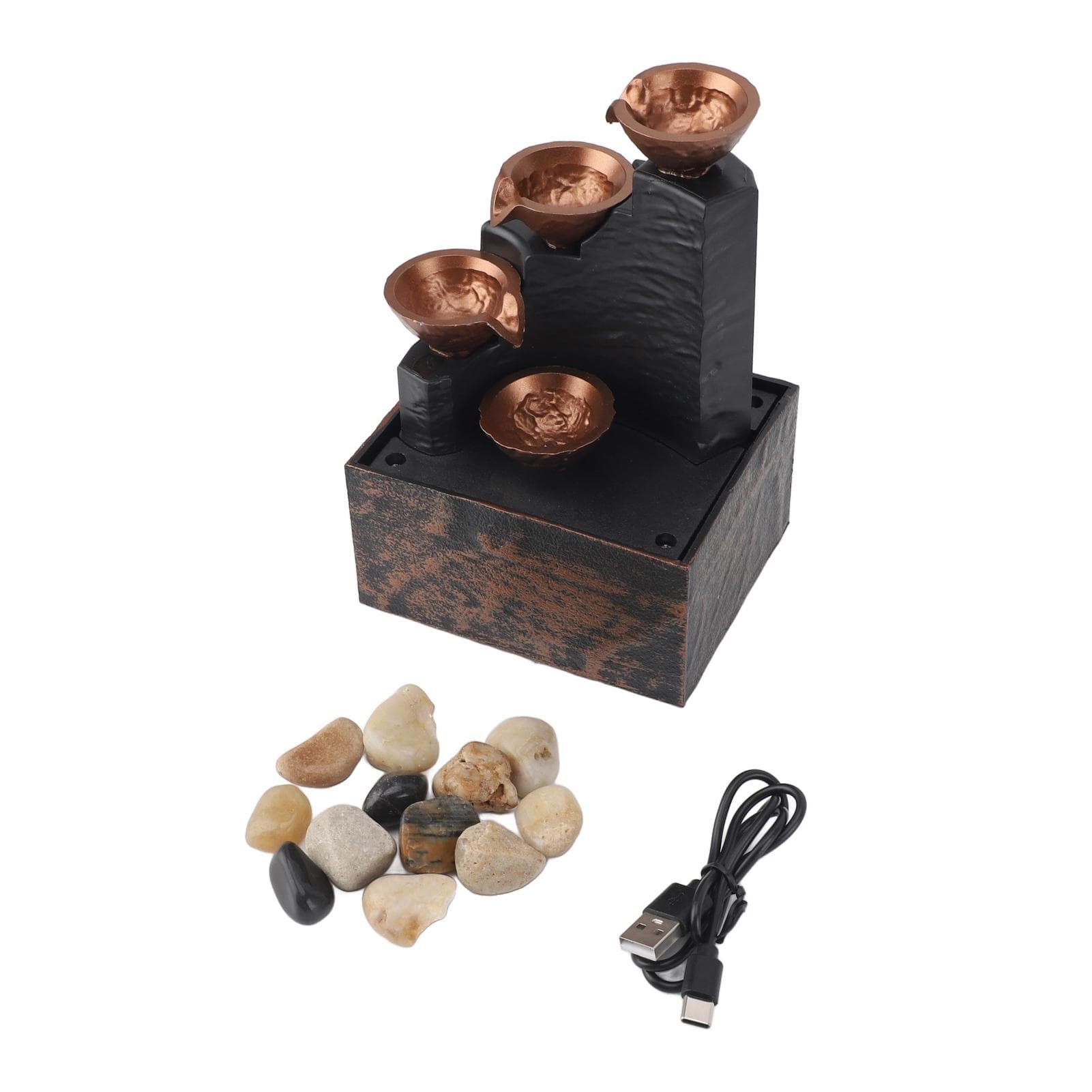 USB Tabletop Water Fountain Wealth Attracting Feng Shui Running Water Ornaments Crafts With LED