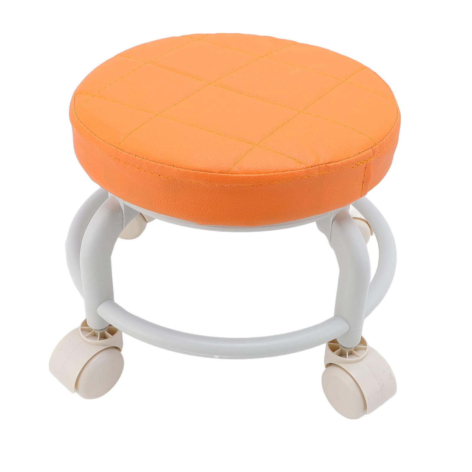Low Rolling Stool with Wheels 360 Degree Rotating PU Soft Padding Short Roller Stool Seat for