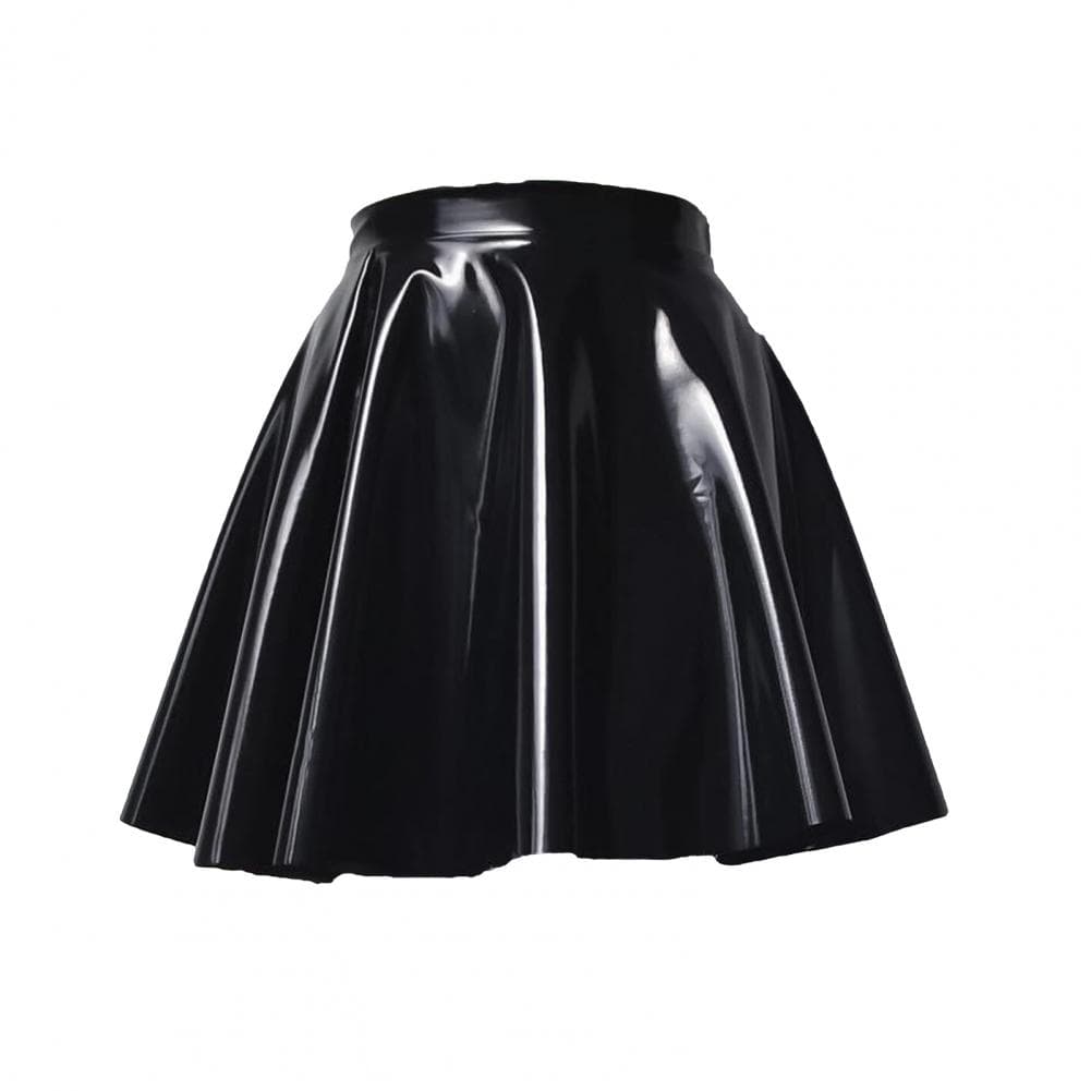 Women Mini Skirt High Waist Mirror Glossy Surface Short Skirt Faux Leather Solid Color Performance Skater Skirt XL black