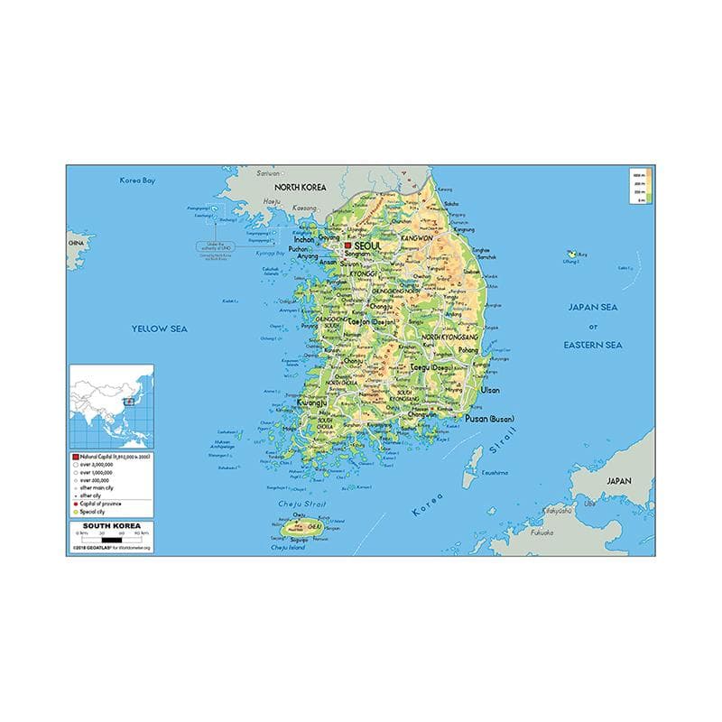English Map South Korea Map Geographic Map Canvas Painting Living Room Home Decoration Children School Supplies 59*42cm