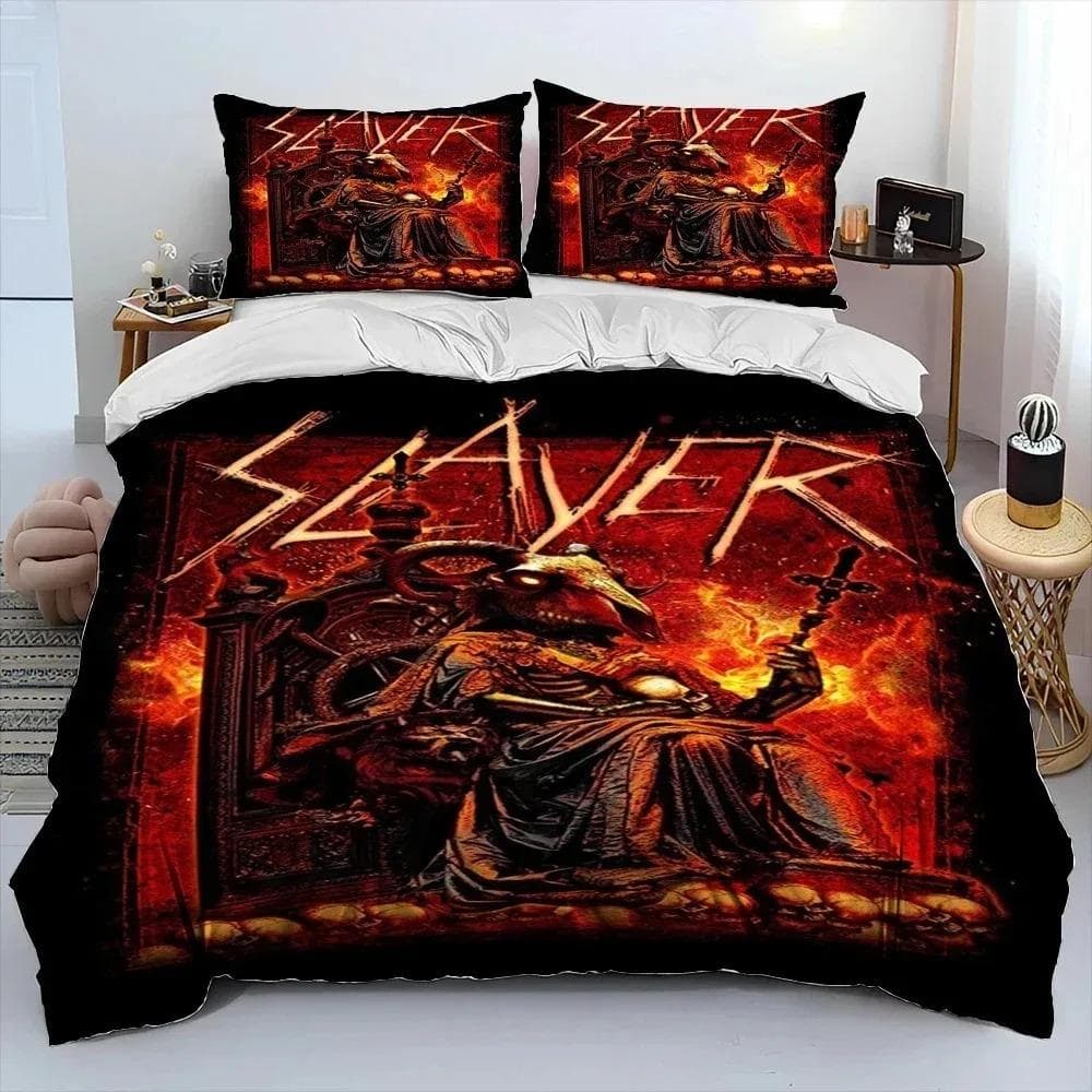 Slayer Heavy Metal Band Music Comforter Bedding Set,Duvet Cover Bed Set Quilt Cover Pillowcase,king Queen Size Bedding Set Kids 70x133cm 2pcs