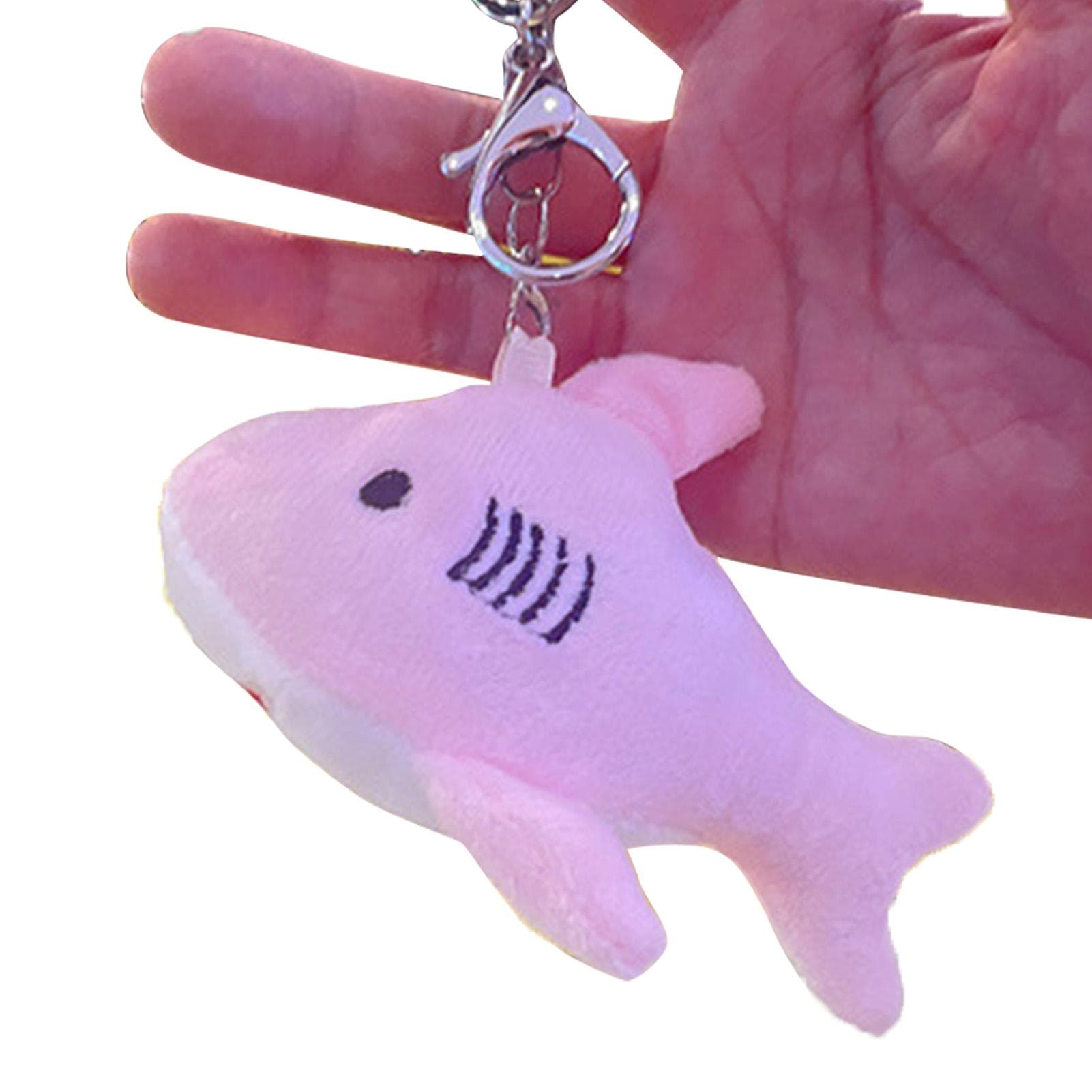 Stuffed Shark Plush Keychain Cute Fine Hand Stitching Small Animal Soft Keychain Pendants for pink