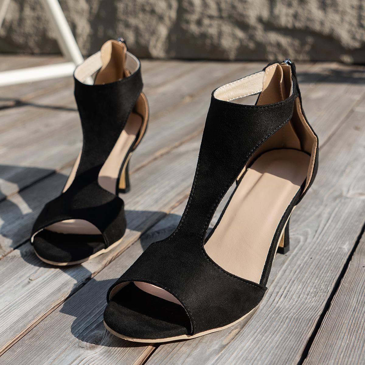 Womens Shoes Sandals Plus Size Fish Mouth High Heels Outdoor Leisure Thick Heel Shoes 35 black