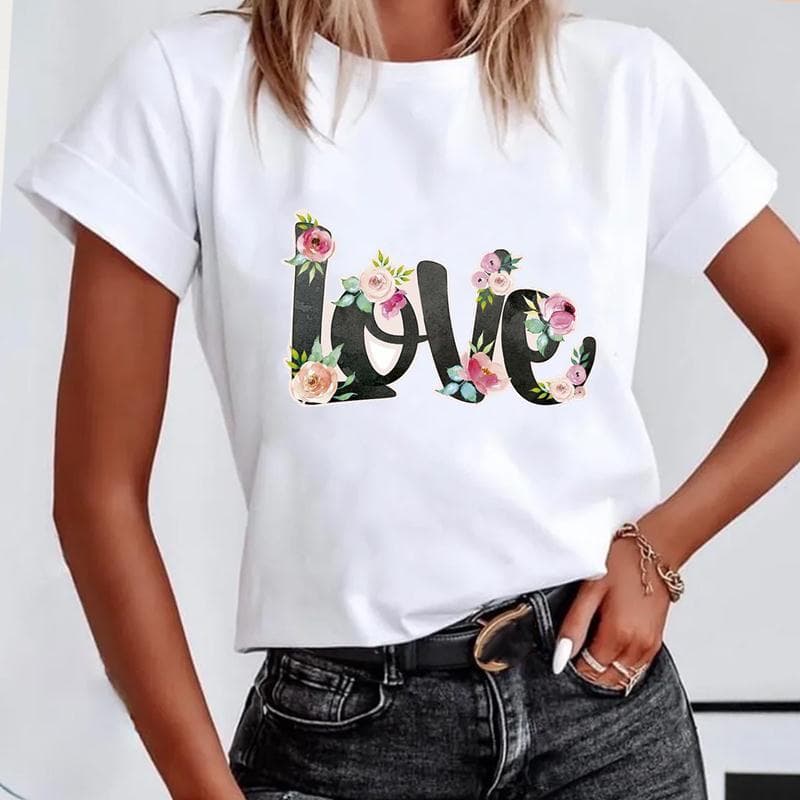 Short Sleeve Leopard Love Letter Trend Women's Print Tee Top Summer Fashion Tshirt Woman Female Basic T Clothing Graphic T-shirts S