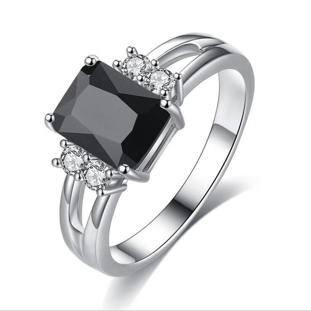 Women Fashion Silver Colot Black Stone Ring for Wedding  Engagement Jewelry Xmas Gift 9 black