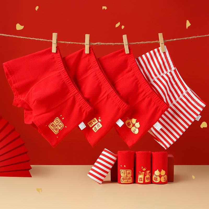 Boys' Red Cotton Boxer Briefs - Benming Year Design M height 90-105 cm 18-28 kg
