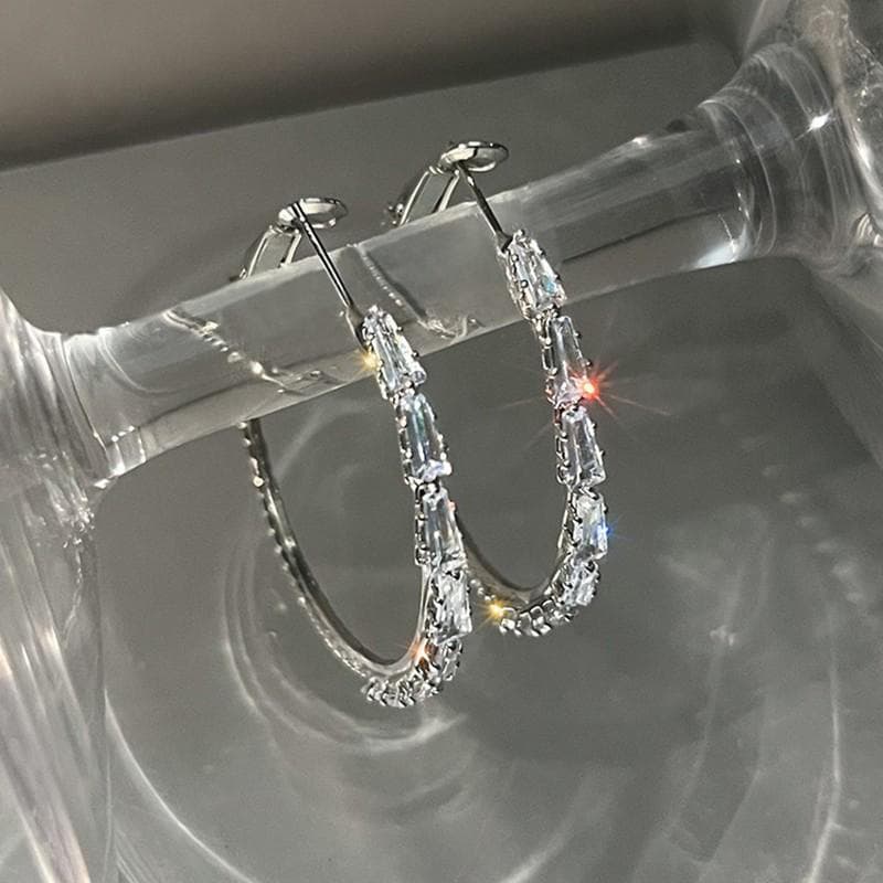Luxurious Micro-Inlaid Zircon Hoop Earrings for Women - European & American Style Classic Earrings