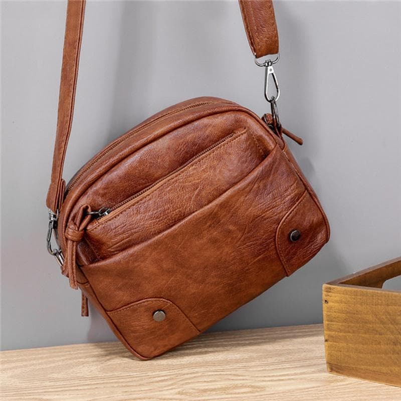Vintage Simple Women Shoulder Bags Small Handbag Crossbody Phone Purse Pack Soft PU Leather Square Messenger Bags brown
