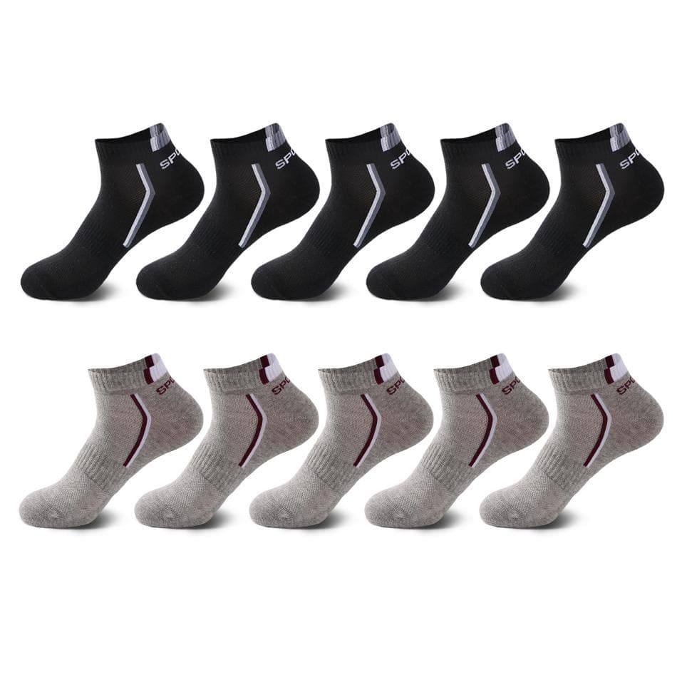 10 Pair High Quality Men Ankle Socks Breathable Cotton Sports Socks Mesh Casual Athletic Summer Thin Cut Short Sokken Size 38-48 EUR38-43 grey/black