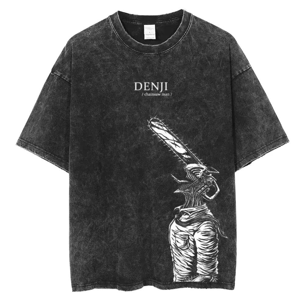 Anime Chainsaw Man Acid Tshirt Retro Vintage Washed Printed Graphic T Shirt Men Short Sleeve Tshirt Tops L