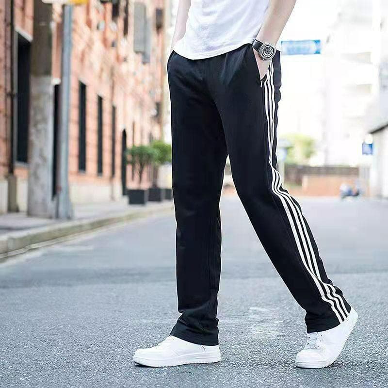Spring and Autumn In Thick Sports Pants Men's Pants Cotton Three Bars Loose Casual Hundred Straight Pants Running Pants Sweatpants 2XL black