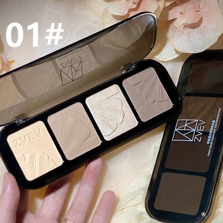 4 Colors Contour Palette, Highlighter, Shimmer, Matte Bronzer, Nose Shadow, Face Shading Powder Makeup Palette 01 chestnut