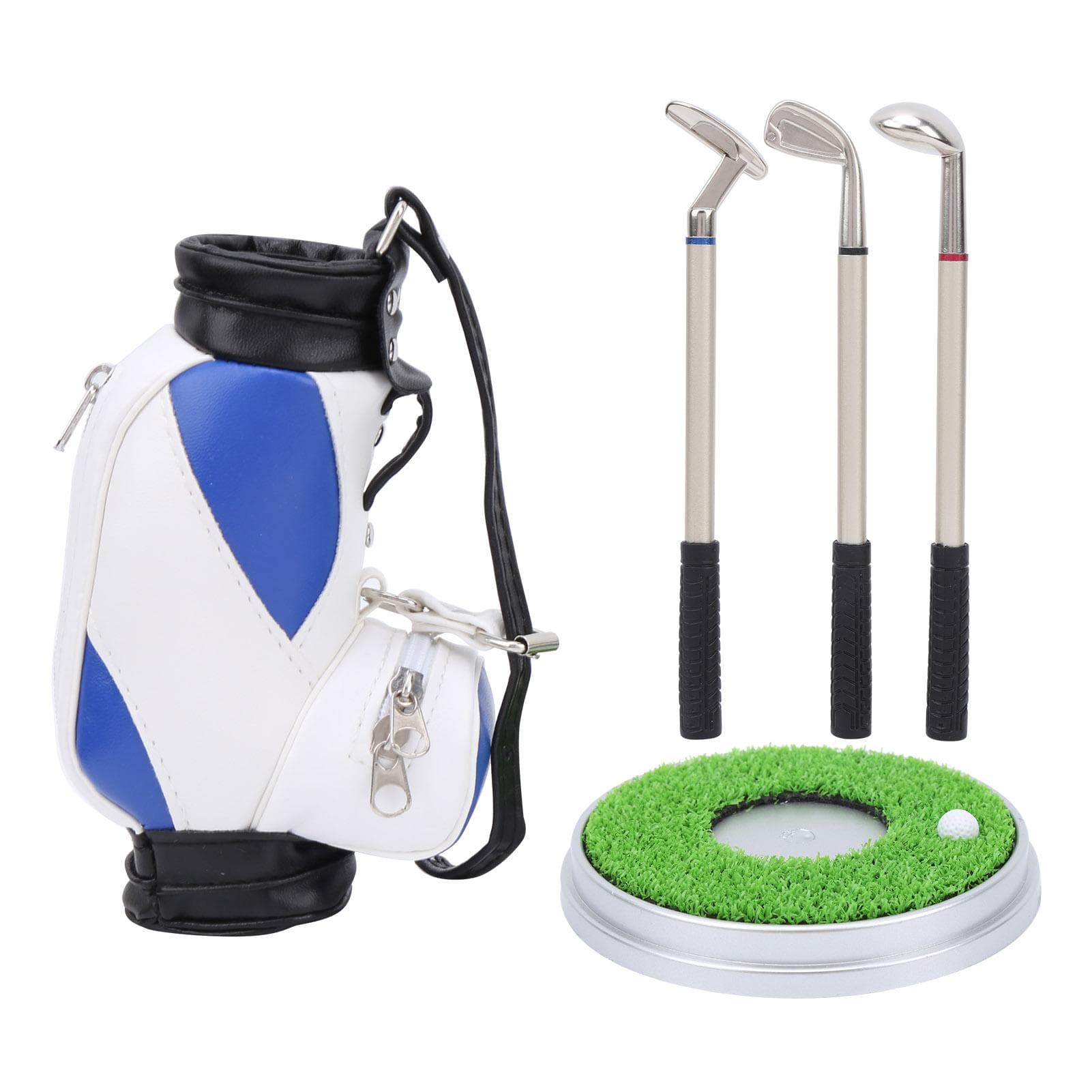 Mini Desktop Zinc Alloy Golf Bag Pen Holder Base with Golf Pens Souvenir Set GiftBlue White