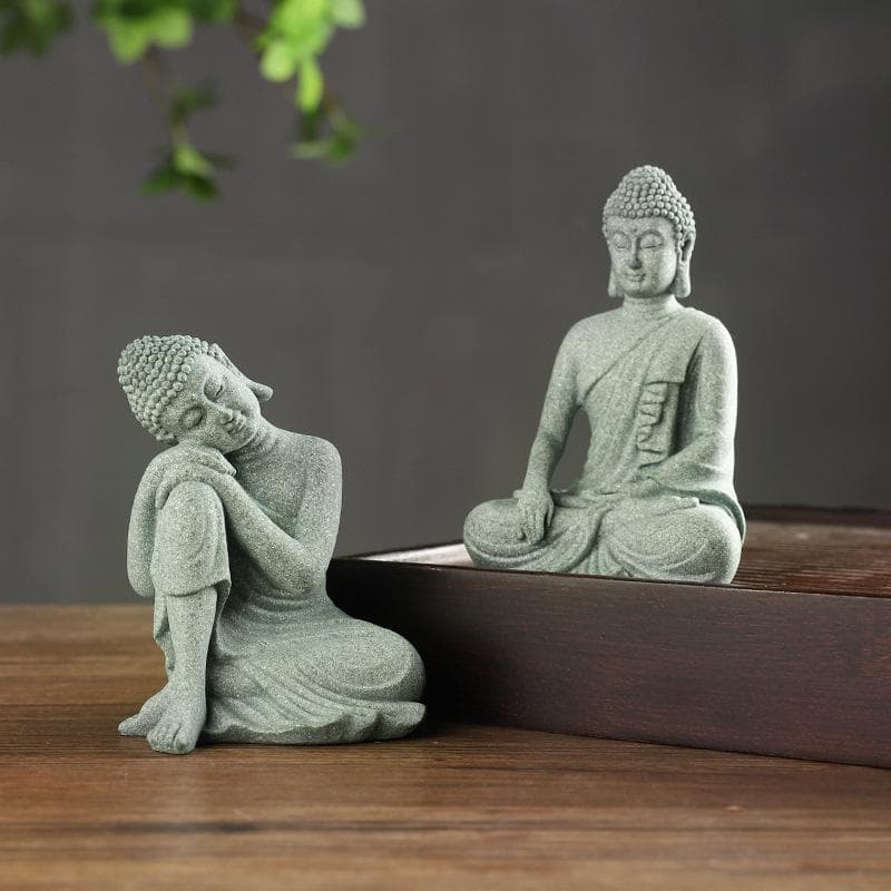 New Chinese-type Zen Buddha statue sitting posture decoration creative green sand stone tea pet dark green