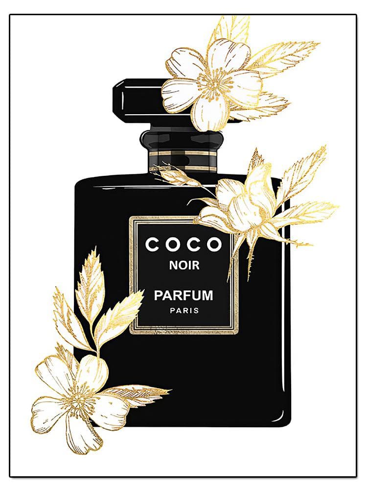 Fashion Luxury Coco Perfume Bottle Canvas Painting Nordic Flower Poster Print Wall Picture Modern Girl Room Decor Quadro Cuadros 60x80cm No Frame