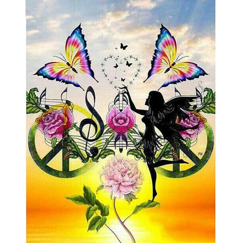 5D DIY Diamond Painting  Flower Fairy Butterfly and Flower Music Note Embroidery Cross Stitch 20X30CM