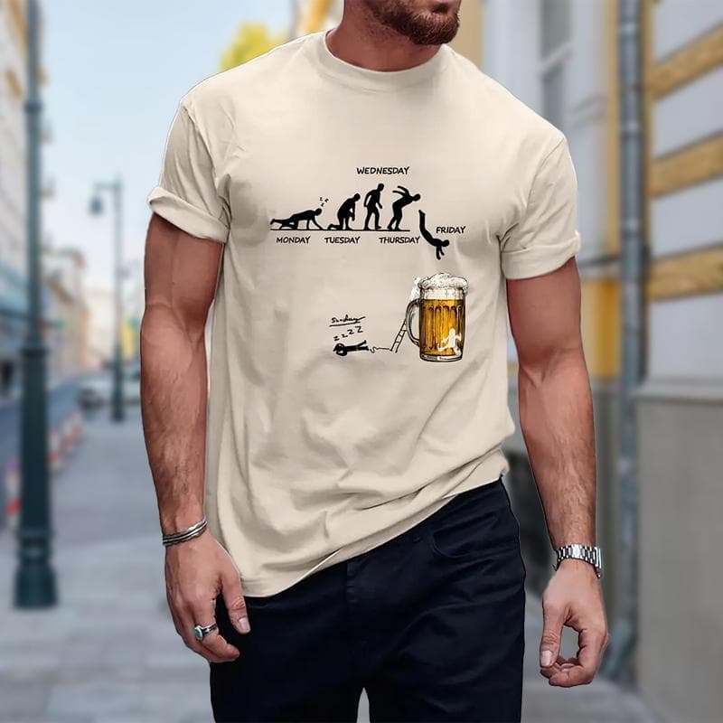 New Summer Men's Fashion T-shirt Personality Beer Printed Men's T-shirt Top XL yellow