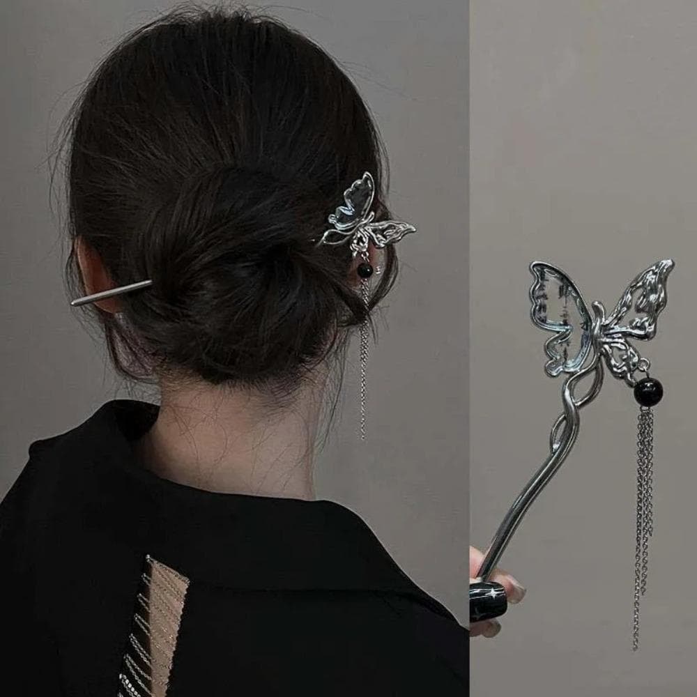 New Chinese Style Butterfly Flower Tassel Hair Stick for Women Vintage Metal Hanfu Chopstick Hair Sticks Hair Accessories 1PCS