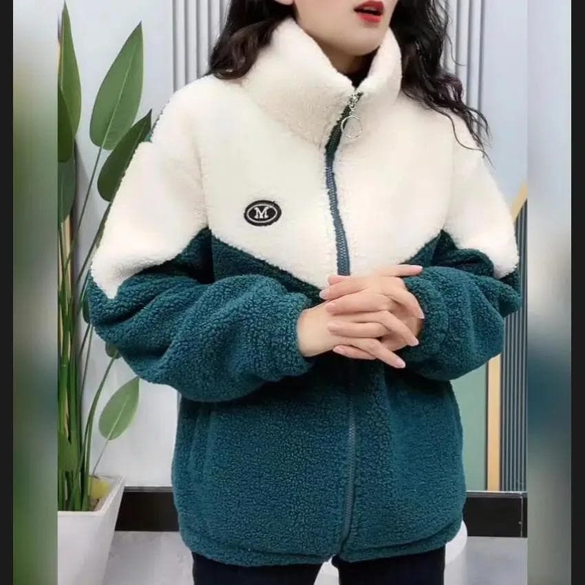 Women Jacket Colored Thickened Lamb Fleece Long Sleeve Mid Length Overcoat Warm Topcoat Quilted Top Autumn Winter Overgarmen XXL green