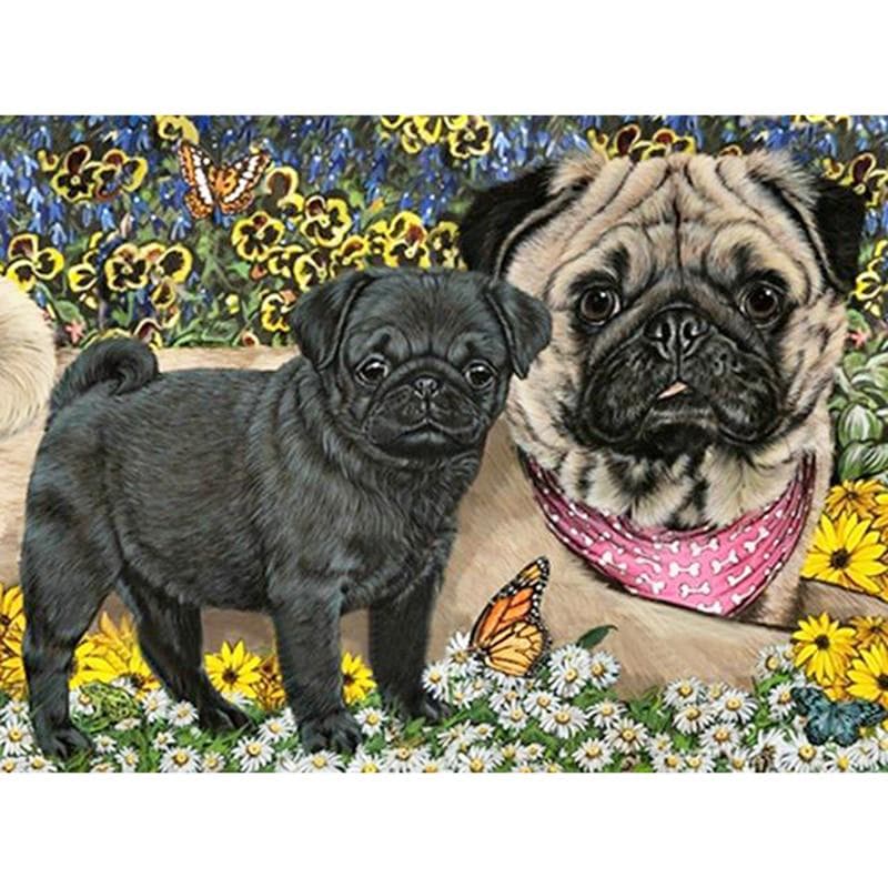 5D Diamond Painting  Lovely Pug Dog In Garden  Full Diamond Mosaic Diamond Embroidery 20X30CM