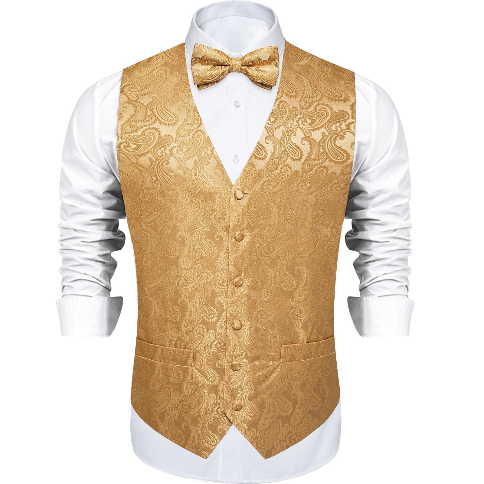 Dibangu Mens Yellow Paisley Vest Suit Waistcoat Hanky Cufflinks Tie Set Wedding 3XL
