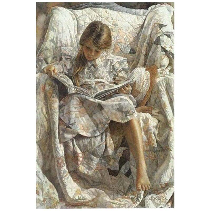 Diamond Painting A Girl Reading A Book Diamond Embroidery Full Drill Cross Stitch Wall Sticker 20X30CM