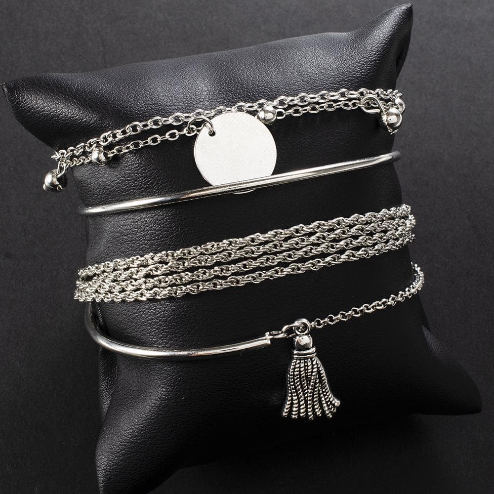 Simple Silver Glossy Tassel Bracelet Bracelet Personality Multilayer Chain Disc 4 Piece Bracelet
