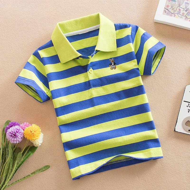 Boys Short-sleeved T-shirt Summer Children's T-shirt Colorful Striped Children's Lapel Top T-shirt 150cm
