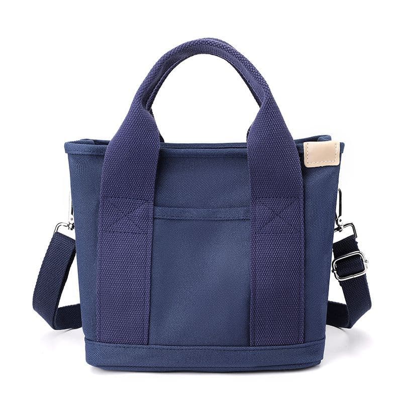 Women Small Bag with Zipper Fashion Lady Single Shoulder Portable Thickened Canvas Mobile Phone Bucket Tote Bag One Size blue