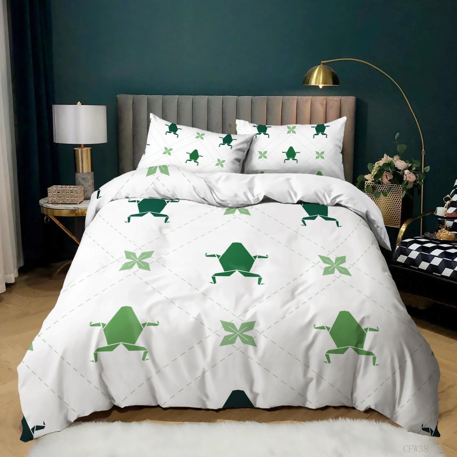 Animal Frogs Duvet Cover Set King Queen Size Green Lovely Cartoon Frog Bedding Set Kids Toad 2/3pcs Polyester Comforter Cover 264x228cm 3pcs