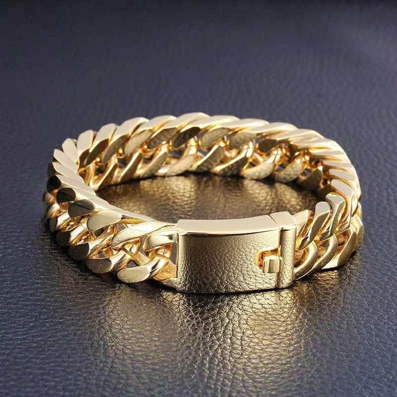 Gold-Plated Double Buckle Men's Bracelet – Stylish European & American Design gold