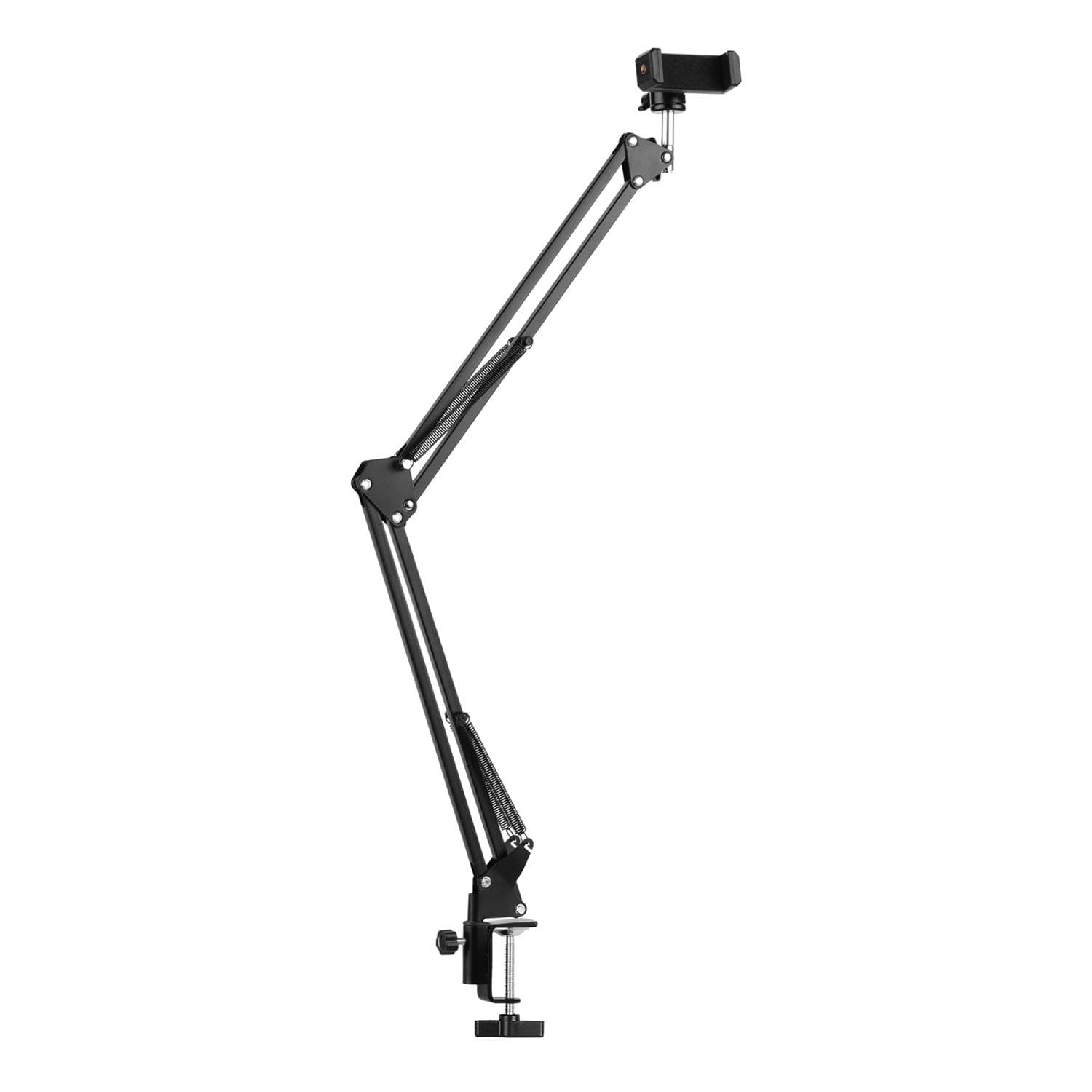 Adjustable Metal Stand Suspension Scissor Arm Bracket + Phone Holder + Ballhead Adapter for YouTube black