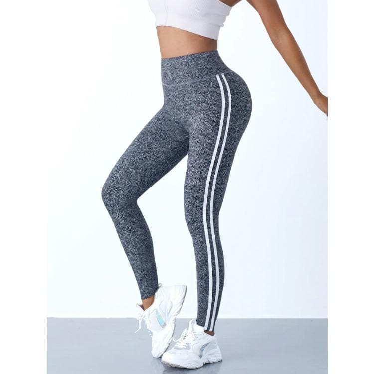 Yoga Leggings Women Striped Slim Sports Pants High Waist Hip Liftting Casul Tights Workout Running Stretchy Gym Leggings M gray