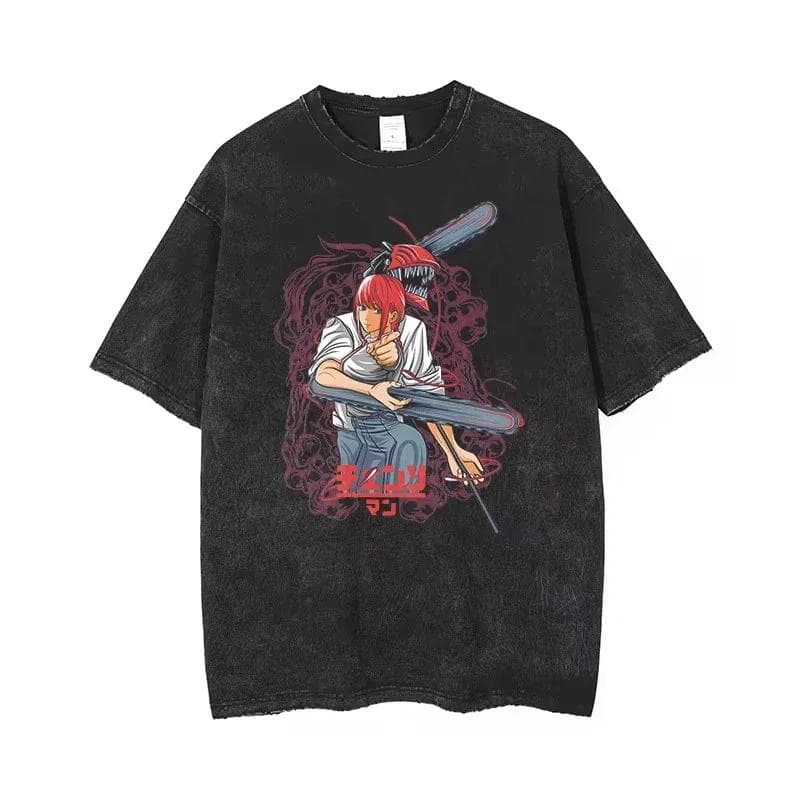 Anime Chainsaw Man Acid Tshirt Retro Vintage Washed Printed Graphic T Shirt Men Short Sleeve Tshirt Tops XL
