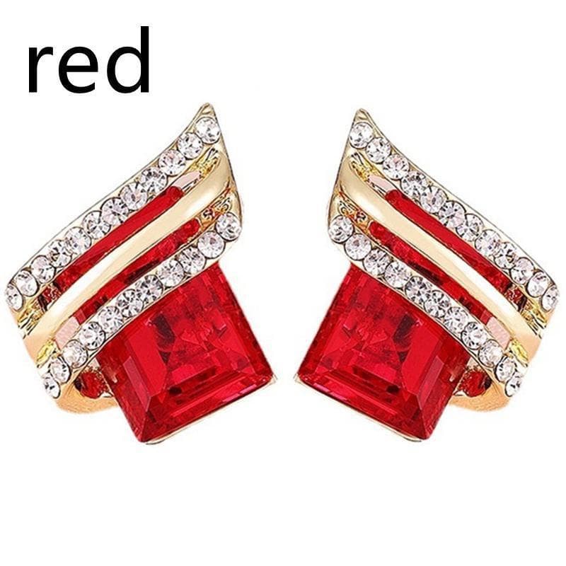 Fashion Women's Red Zircon Stud Earrings Green Black Earrings Engagement Wedding Earrings Anniversary Party Gift Jewelry red