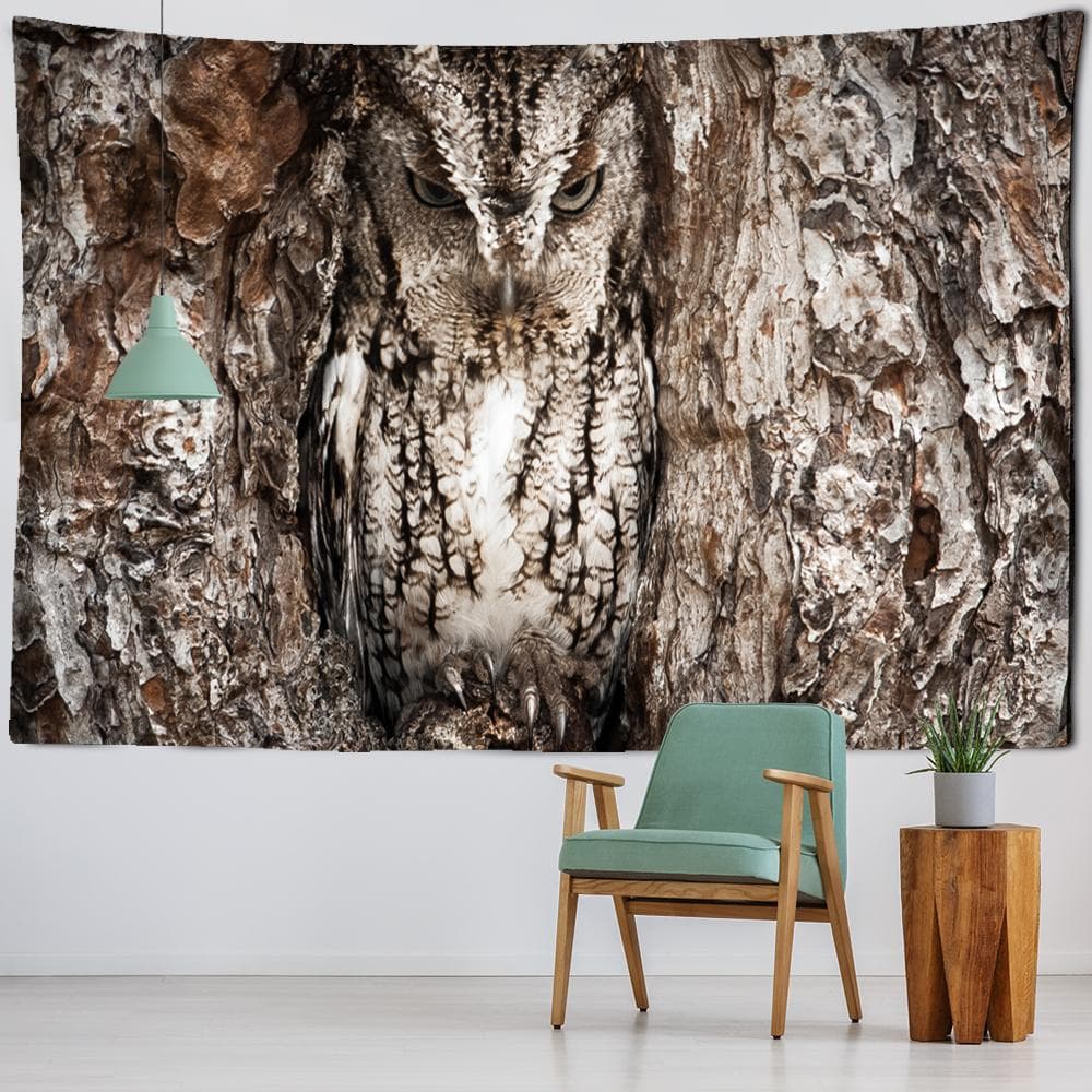 Owl On Tree Tapestry Wall Hanging Abstract Mysterious 3D Print Psychedelic Aesthetic Home Room Decor 95x70CM