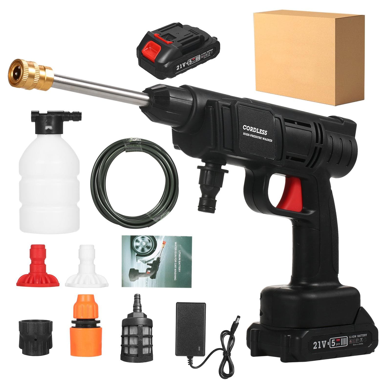 Cordless Pressure Car Washer 24.5Bar350PSI Portable Cordless Power Washer 1500mAh*2 Battery UK Plug