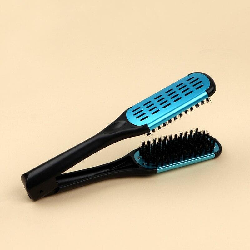 1 Pcs Pro Hairdressing Straightener Nylon Hair Straightening Double Brushes V Shape Comb Clamp Not Hurt Styling Tools blue