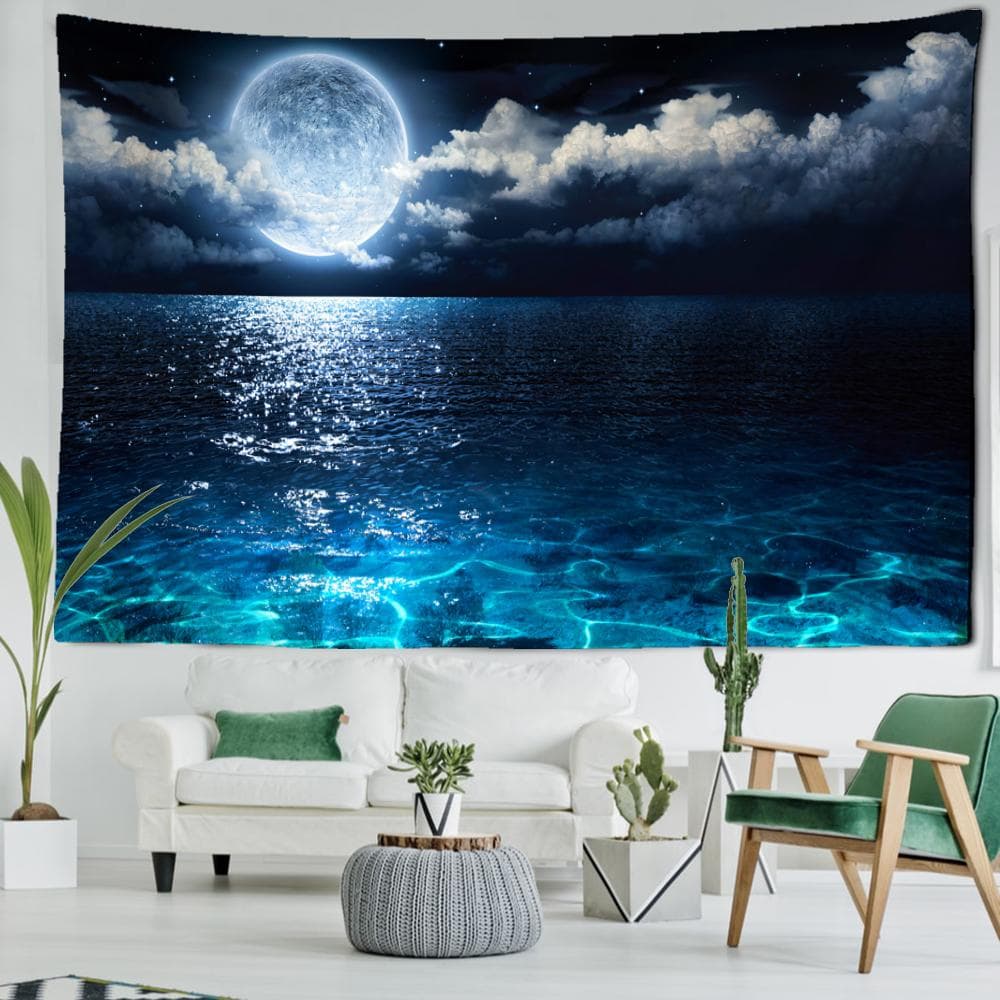 Beach Moon Night Scenery Tapestry Wall Hanging Bohemian Art Mysterious Wizardry Hippie Tapiz Home Decor 150x150CM