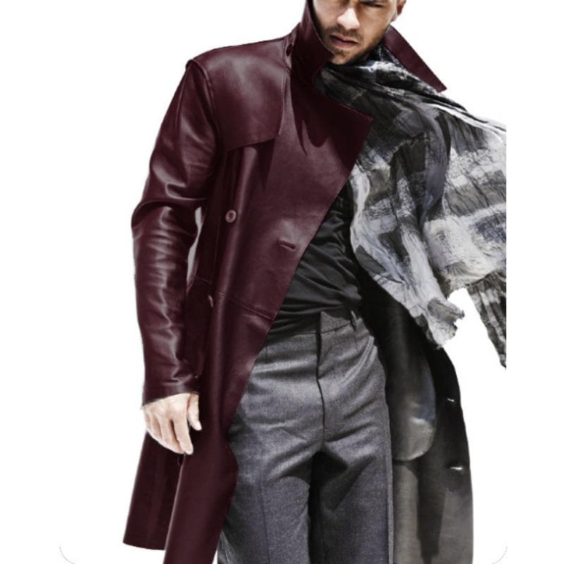 New Men's Autumn and Winter Leather Jackets Long Windbreaker Coats for Men 2XL