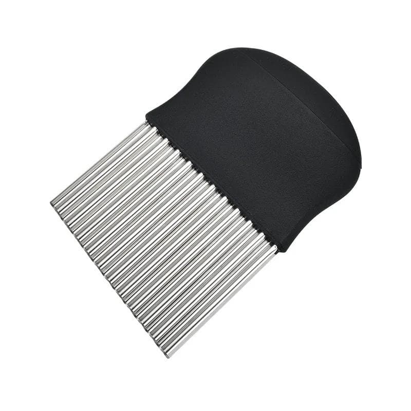 Stainless Steel Potato Chip Slicer Dough Vegetable Fruit Crinkle Wavy Kitchen Knife Cutter Chopper French Fry Maker Tools Gadget black