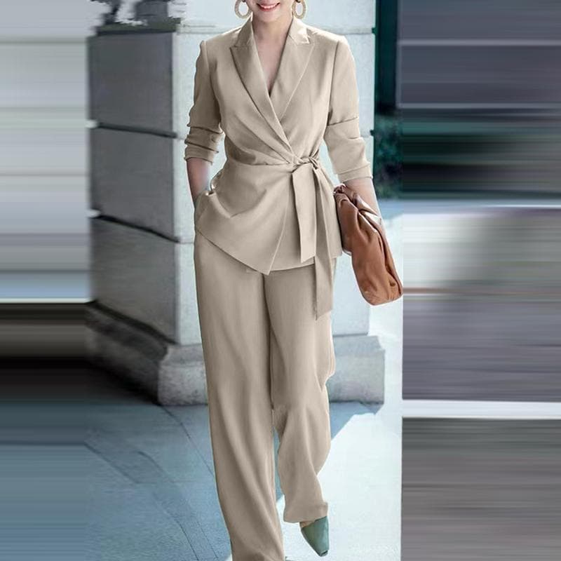 ZANZEA Women Casual Cardigan Blouse and Wide Leg Pants Loose Two Piece Suit Set 3XL beige