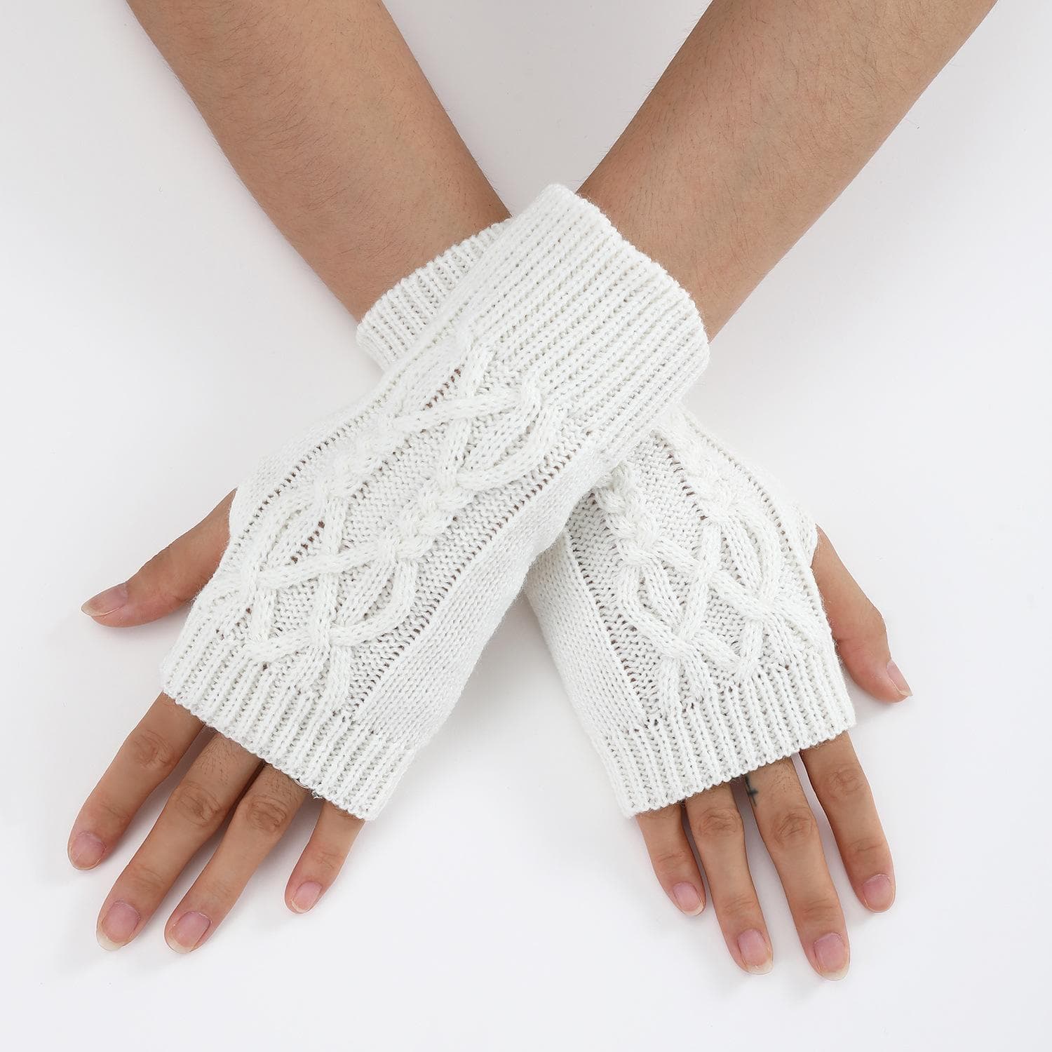Warmer Women Long Fingerless Gloves Autumn Winter Mitten Wool Knitted Warm Arm Wrist Sleeve Thin Casual Soft Fingerless Gloves white