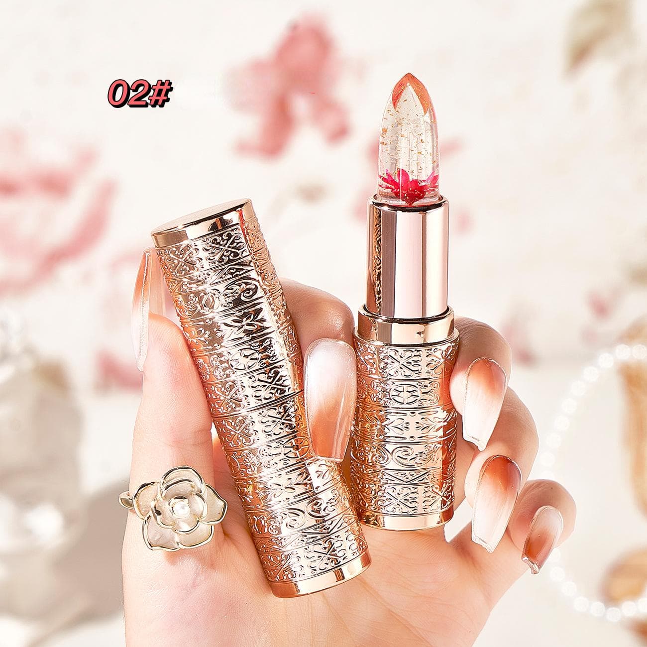 3 Color Long Lasting Temperature Color Changing Lip Balm Crystal Jelly Flower Lipstick Gloss Transparent Moisturize Lips Makeup Cosmetic 02#