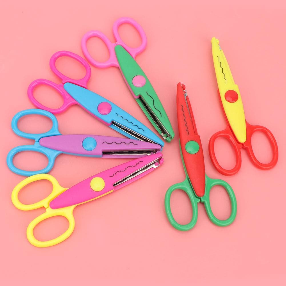 6 Pcs Colorful Plastic Kids Album Hand Safety Paper Decor Edge Cutting Scissors DIY Tool