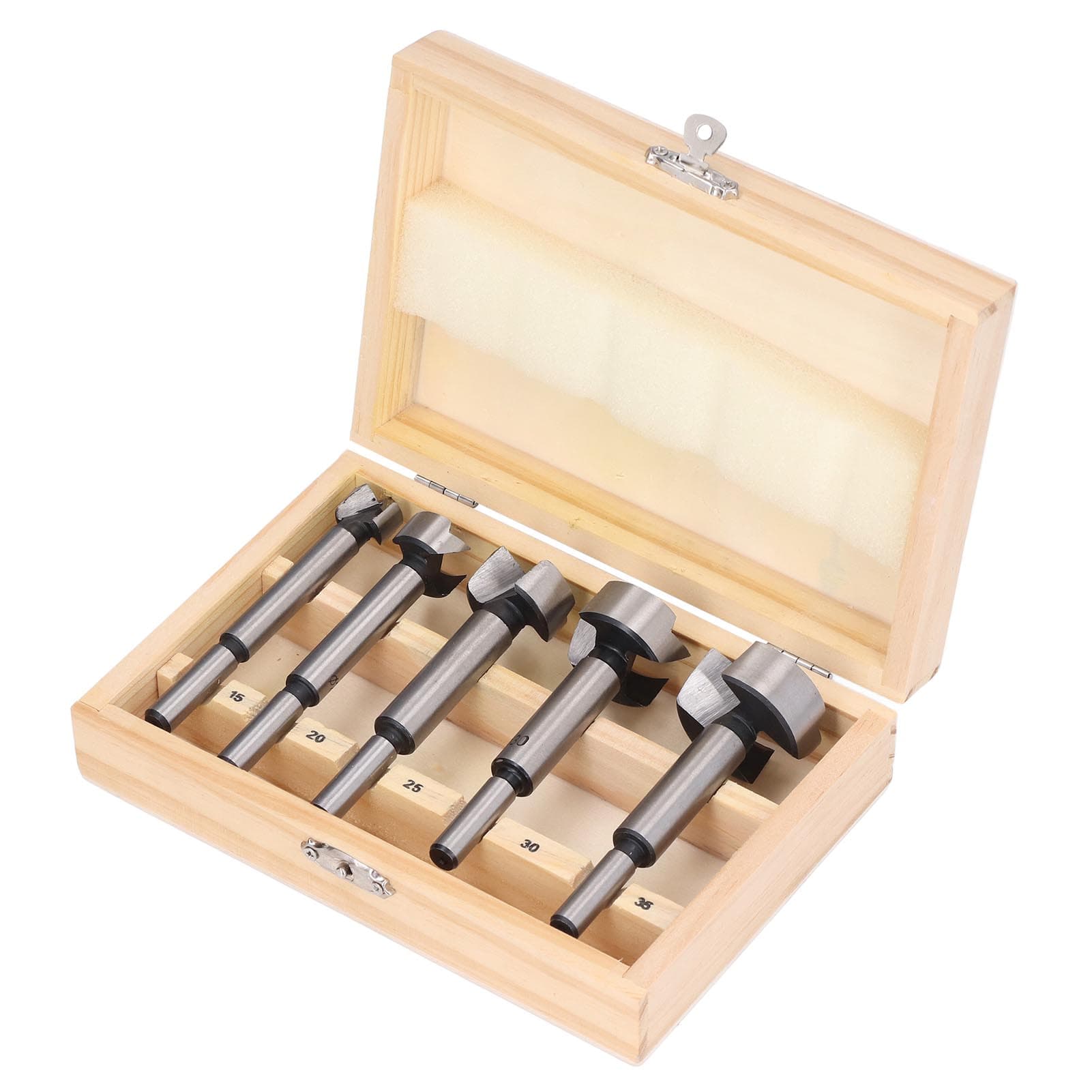 5Pcs Forstner Drill Bit Round Shank 15mm 20mm 25mm 30mm 35mm Hole Drilling Tool Set Kit